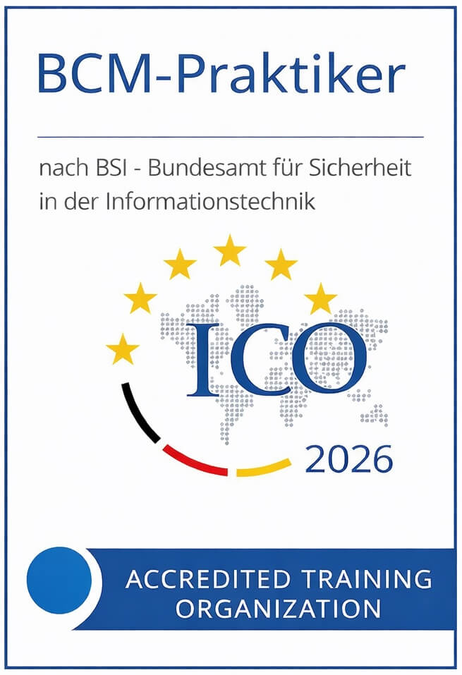 Zertifizierung zum BSI BCM Praktiker mit dem offiziellen Logo der ICO Cert