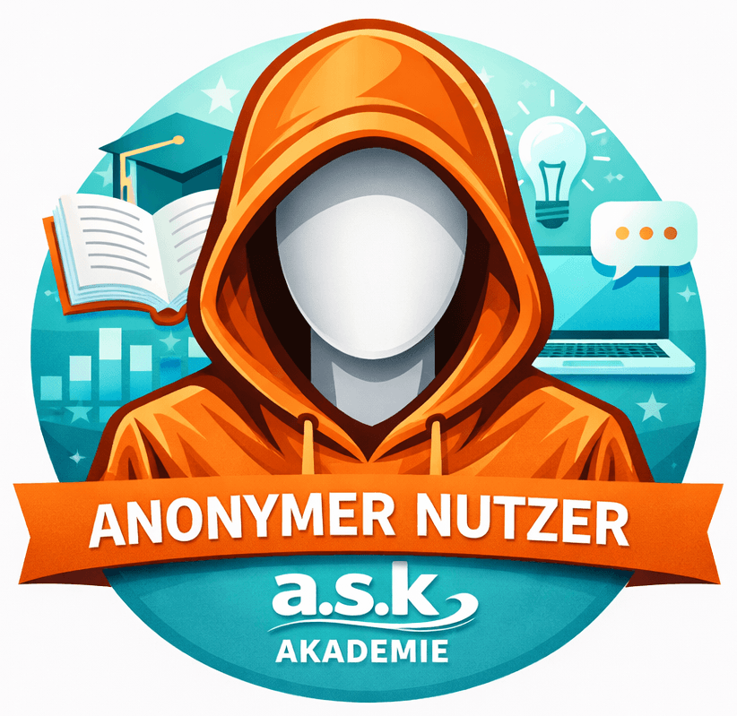 Avatar eines anonymen Nutzers mit Kapuze in Orange und Blau im Stil der a.s.k. Akademie