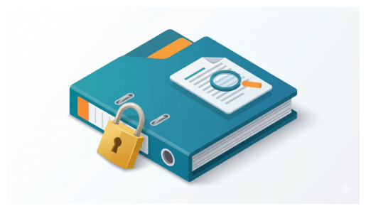 Stilisierter geschützter Aktenordner mit Schloss für Compliance-Schulungen